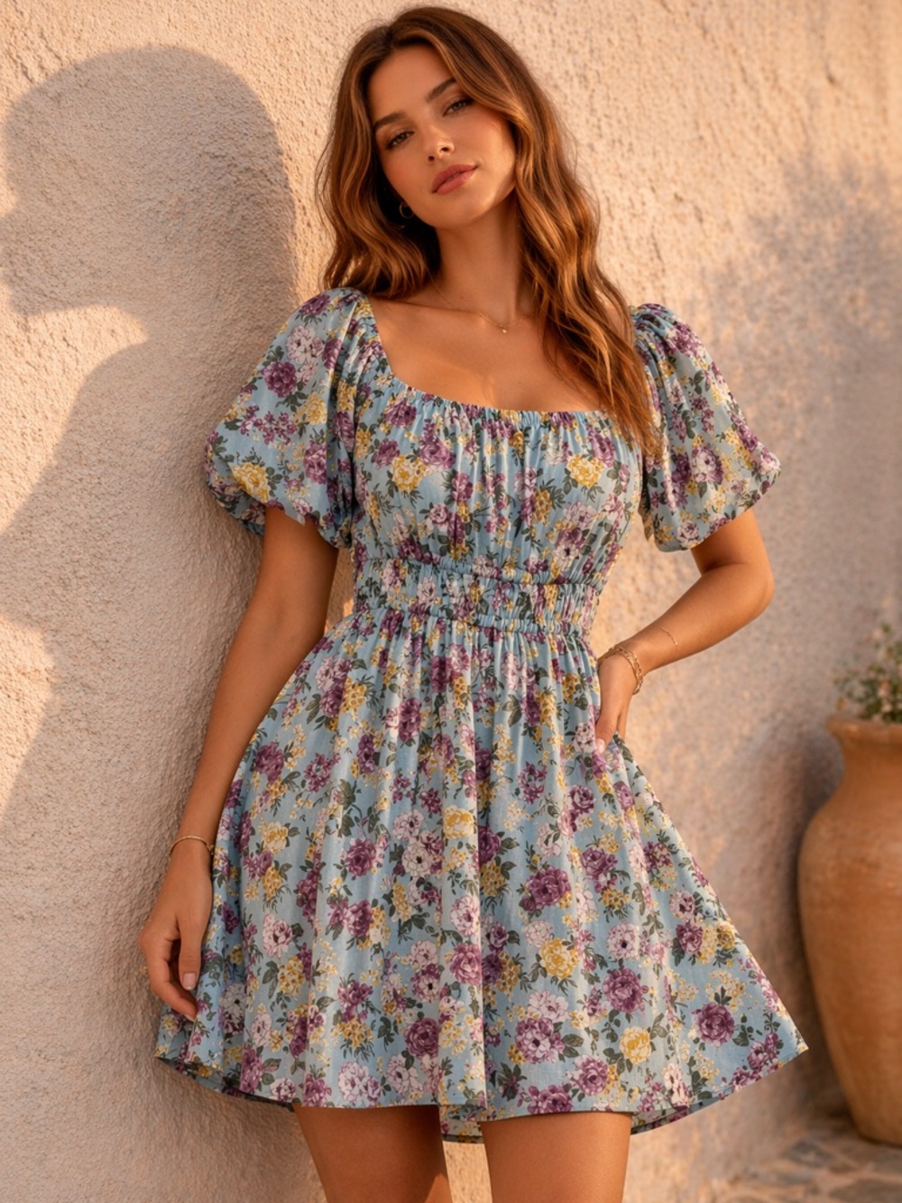 Floral Babydoll Empire Waist Dress Puff Sleeve Cottagecore Small